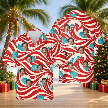 Candy Cane Tide custom Christmas Hawaiian shirt with faces, front and back