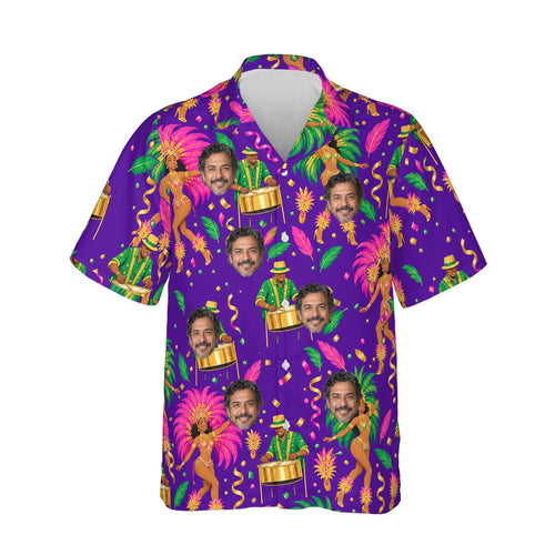 Carnival Caribbean Style Hawaiian Shirt personalized with printed faces, front view