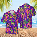 Carnival Caribbean Style Hawaiian Shirt with custom faces, front and back