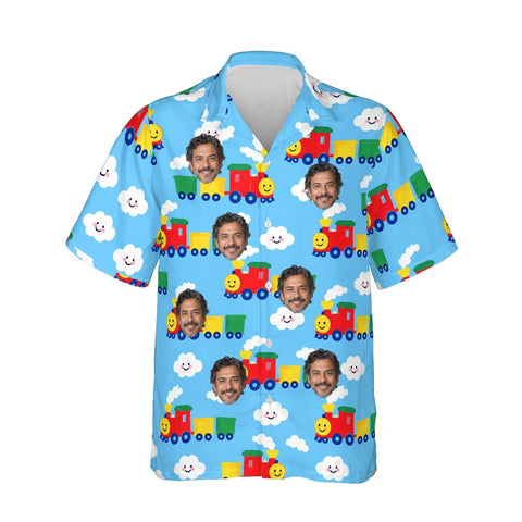 Cartoon Train Hawaiian Shirt personalized with printed faces, front view