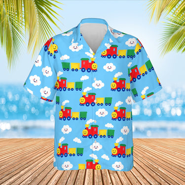 Cartoon Train Hawaiian Shirt print before personalizing, front view