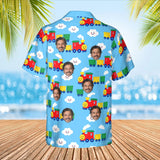 Cartoon Train Hawaiian Shirt with custom faces, back view