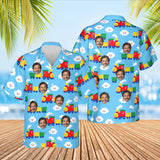 Cartoon Train Hawaiian Shirt with custom faces, front and back