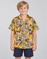 Casino Jackpot Hawaiian shirt with printed faces, worn by a child
