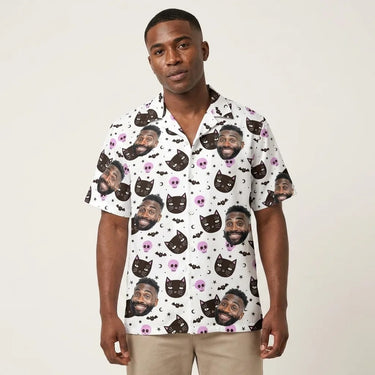 Cat and Pumpkin Halloween custom Hawaiian shirt with photos, example 1