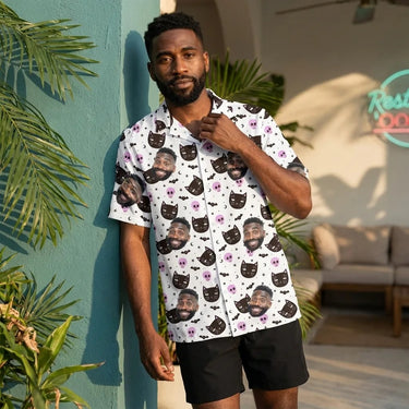 Cat and Pumpkin Halloween custom Hawaiian shirt with photos, example 2