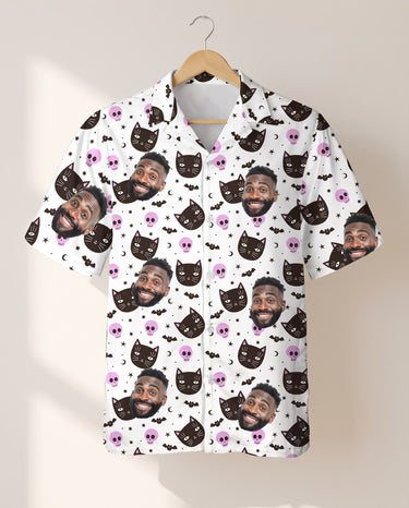 Cat and Pumpkin Halloween personalized Hawaiian shirt printed with customer faces