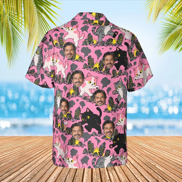 Cat Kaiju Hawaiian Shirt with custom faces, back view