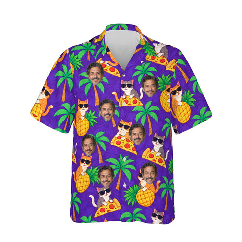 Cats in Shades Ugly Hawaiian Shirt personalized with printed faces, front view