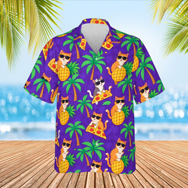 Cats in Shades Ugly Hawaiian Shirt print before personalizing, front view