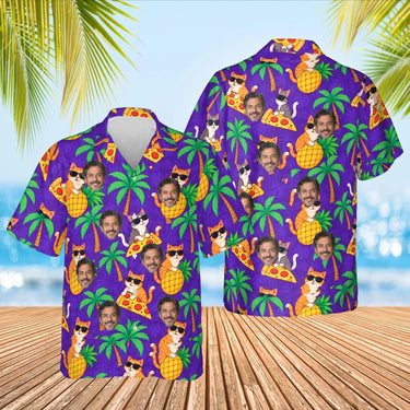 Cats in Shades Ugly Hawaiian Shirt with custom faces, front and back