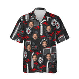 Chrome Parts Trucker Hawaiian Shirt personalized with printed faces, front view