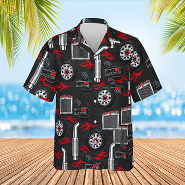 Chrome Parts Trucker Hawaiian Shirt print before personalizing, front view
