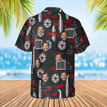 Chrome Parts Trucker Hawaiian Shirt with custom faces, back view