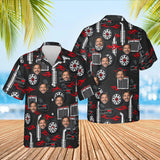 Chrome Parts Trucker Hawaiian Shirt with custom faces, front and back