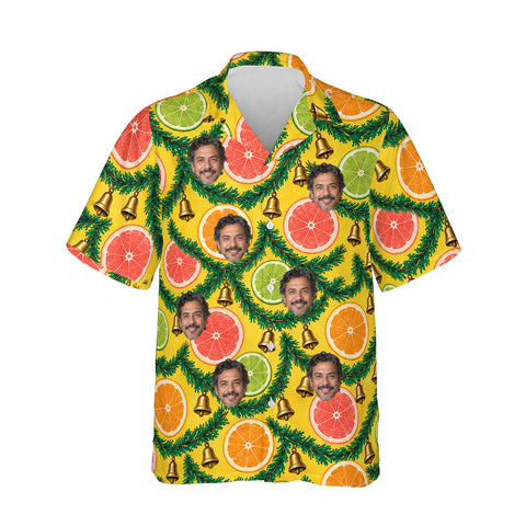 Citrus Garland personalized Christmas Hawaiian shirt printed with customer faces, front view
