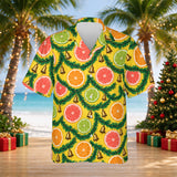 Citrus Garland Christmas Hawaiian shirt print before personalizing, front view