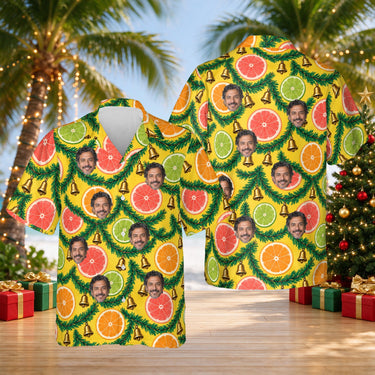 Citrus Garland custom Christmas Hawaiian shirt with faces, front and back