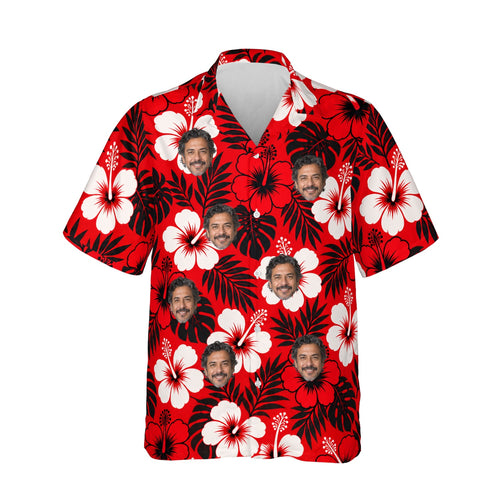 Classic Pareo Hibiscus Aloha Shirt personalized with printed faces, front view