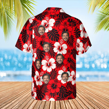 Classic Pareo Hibiscus Aloha Shirt with custom faces, back view
