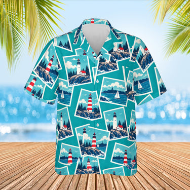 Coastal Postcard Hawaiian Shirt print before personalizing, front view