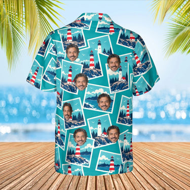 Coastal Postcard Hawaiian Shirt with custom faces, back view