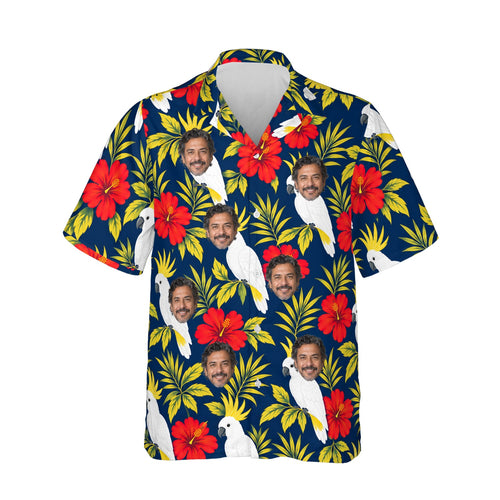 Cockatoo Tropical Hawaiian Shirt personalized with printed faces, front view
