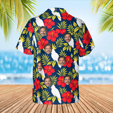 Cockatoo Tropical Hawaiian Shirt with custom faces, back view