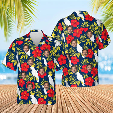 Cockatoo Tropical Hawaiian Shirt with custom faces, front and back