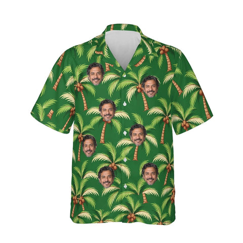 Coconut Palm Island Hawaiian Shirt personalized with printed faces, front view