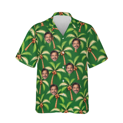 Coconut Palm Island Hawaiian Shirt personalized with printed faces, front view