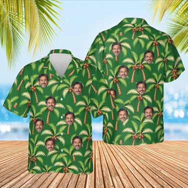 Coconut Palm Island Hawaiian Shirt with custom faces, front and back
