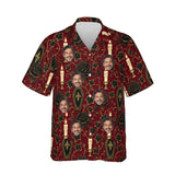 Coffin Garden Goth Hawaiian Shirt personalized with printed faces, front view