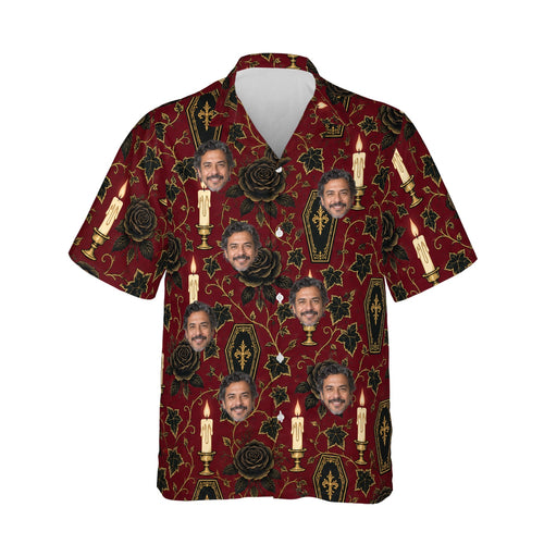 Coffin Garden Goth Hawaiian Shirt personalized with printed faces, front view