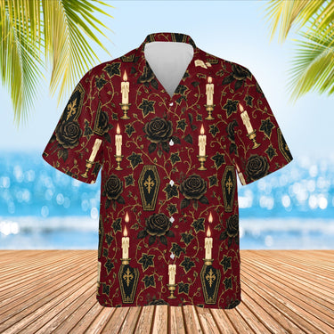 Coffin Garden Goth Hawaiian Shirt print before personalizing, front view