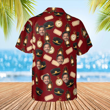 Conductor Train Hawaiian Shirt with custom faces, back view