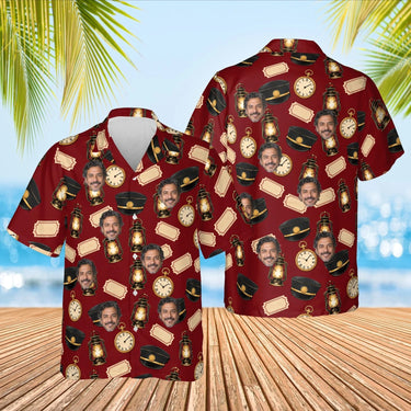 Conductor Train Hawaiian Shirt with custom faces, front and back
