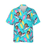 Cool Shark Hawaiian Shirt personalized with printed faces, front view