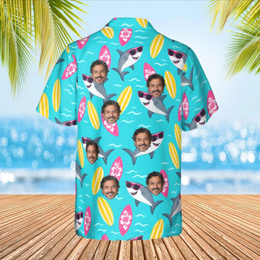 Cool Shark Hawaiian Shirt with custom faces, back view