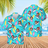 Cool Shark Hawaiian Shirt with custom faces, front and back