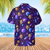 Cosmic Planets Sci-Fi Hawaiian Shirt with custom faces, back view