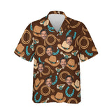 Cowboy Gear Horse Hawaiian Shirt personalized with printed faces, front view