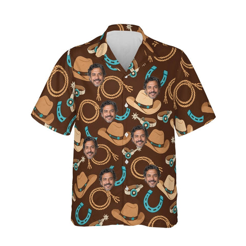Cowboy Gear Horse Hawaiian Shirt personalized with printed faces, front view