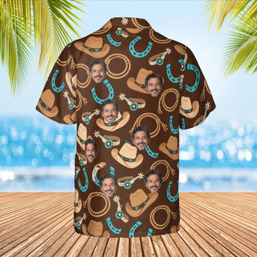 Cowboy Gear Horse Hawaiian Shirt with custom faces, back view