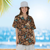 Woman wearing the Cowboy Gear Horse Hawaiian Shirt with custom faces