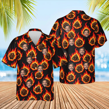 Critical Hit Dice RPG Hawaiian Shirt with custom faces, front and back