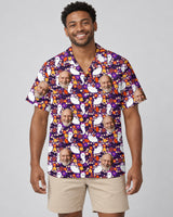 Cute Ghost Halloween Hawaiian shirt with printed faces, worn by a man