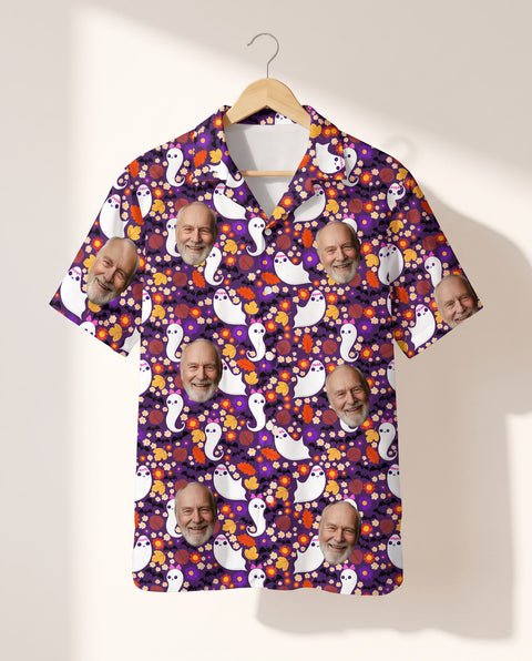 Cute Ghost Halloween personalized Hawaiian shirt printed with customer faces