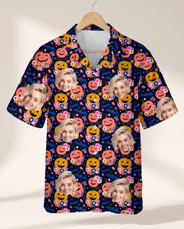 Cute Pumpkin Halloween personalized Hawaiian shirt printed with customer faces