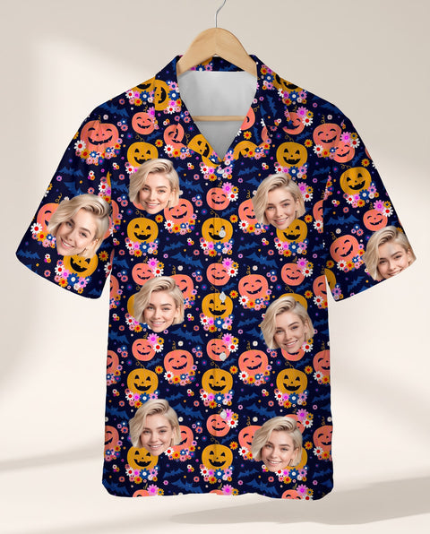 Cute Pumpkin Halloween personalized Hawaiian shirt printed with customer faces